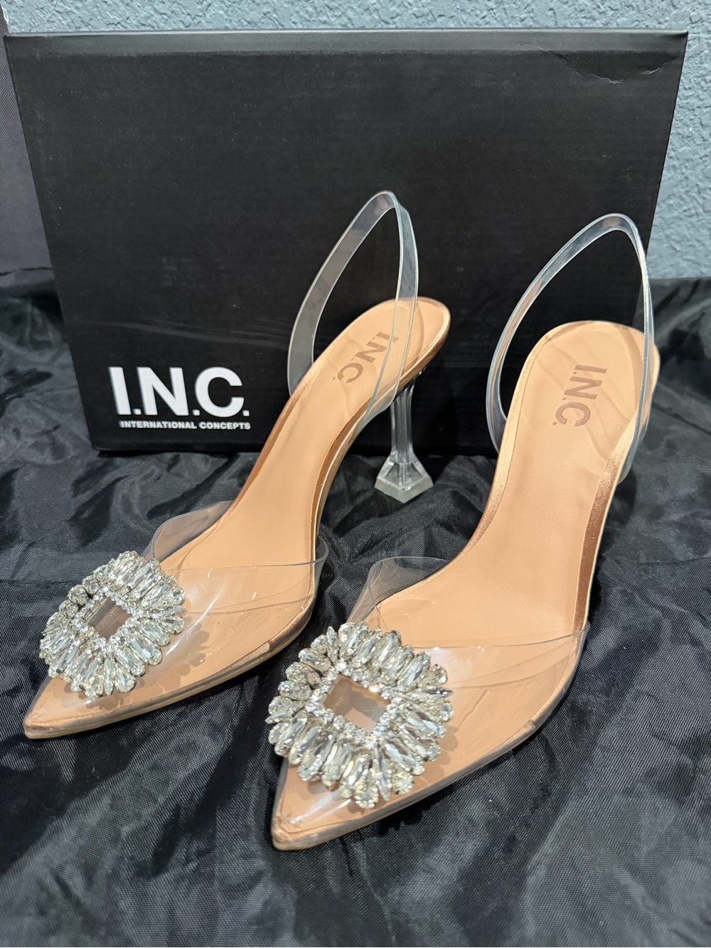 INC Scienna Clear Vinyl Rhinestone Slingback Pumps Size 6